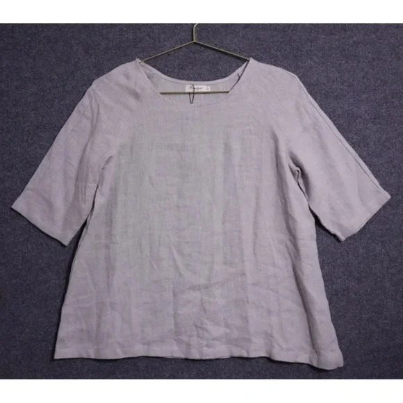 Magic Linen Shirt Women Medium Gray 3/4 Sleeve Round Neck Relaxed NEW NWT BOHO‎