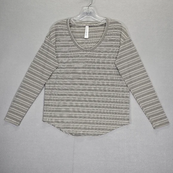 Athleta Womens Top Cloudlight Stratus Striped Black Beige Long Sleeve Size S