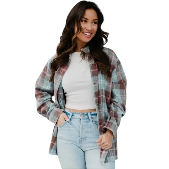 Altar’d State Acid Wash Plaid Button Down Nashville Shirt Top size Small