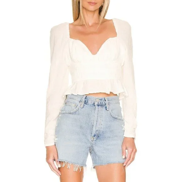NWT Free People Chloe Cotton Long Sleeve Top in White Sz. S