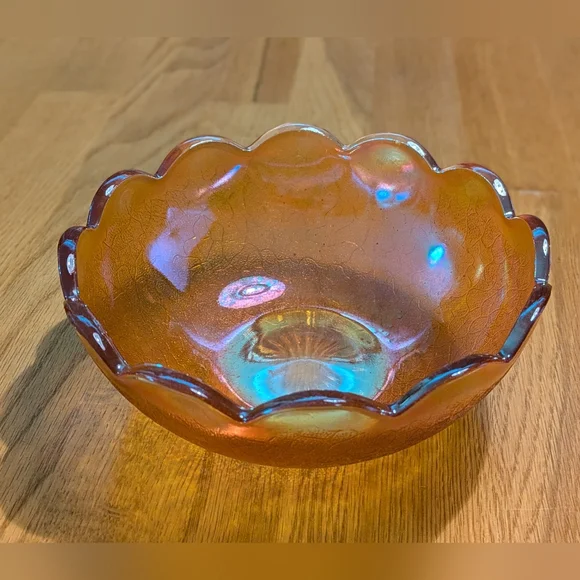 Antique Carnival Glass Bowl Candy Dish Peach Lustre 7.5