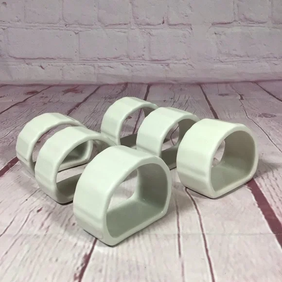 Gibson White Ceramic Napkin Rings Set of 6
