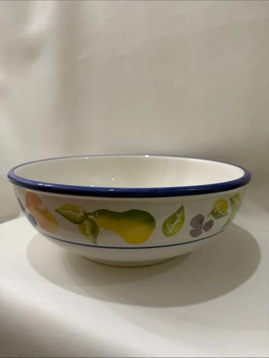 Furio Italy Pasta Serving Bowl Large 1 Gallon 12 X 4 1/4 Ceramic Blue Rim Fruit