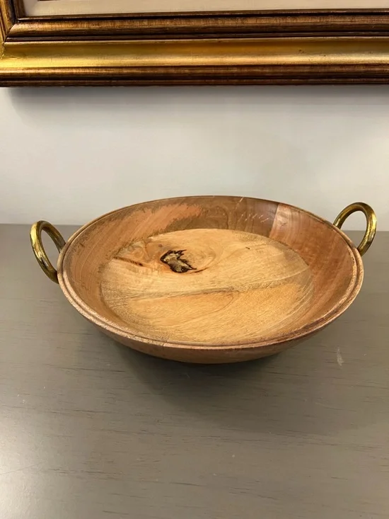 Chrissy Teigen Cravings 13” Mango Wood Bowl Metal Handles Fruit Serving  Decor