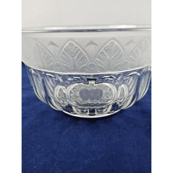 Vintage 10 Inch Pressed Glass Bowl Frosted Raised Pattern Heavy Glass Serving Bo