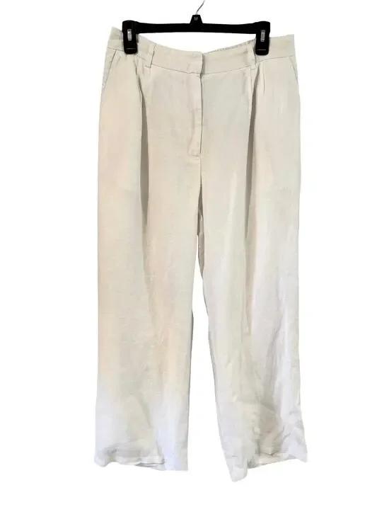 Quince 100% European Linen Pleated Wide Leg Pants White Size 12