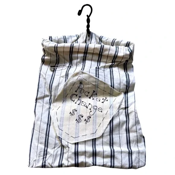 Handmade‎ Ticking Stripe Pocket Change Hanging Bag Coin Pouch for Laundry Room