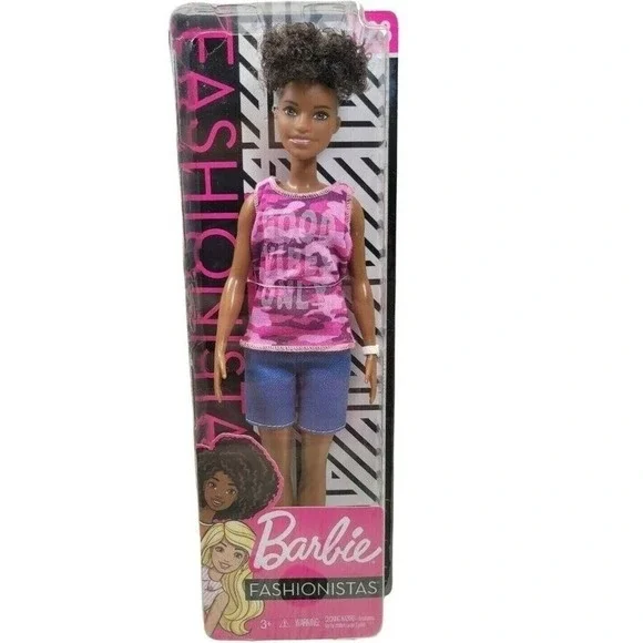 Barbie Fashionistas Doll 125 Pink Camo Tank Denim Shorts Afro Hair GHP98‎ New