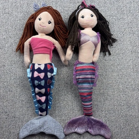 Preppy Pelican Black Brown Hair Plush Mermaid Doll Mermaid Tail 18