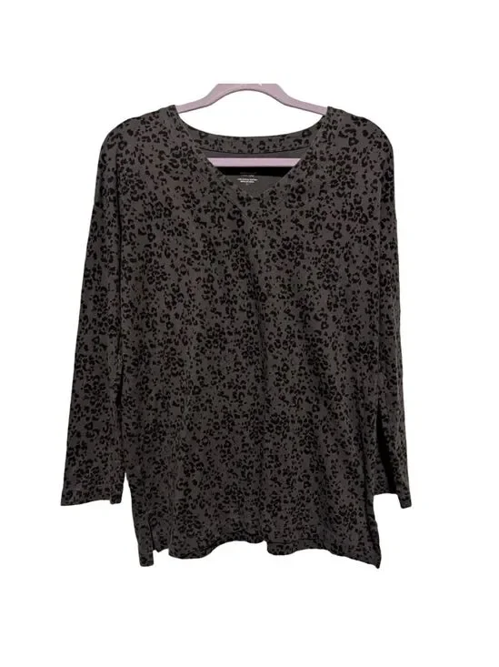 J. Jill Supima Cotton V-Neck Tunic Dark Gray Animal Print Small
