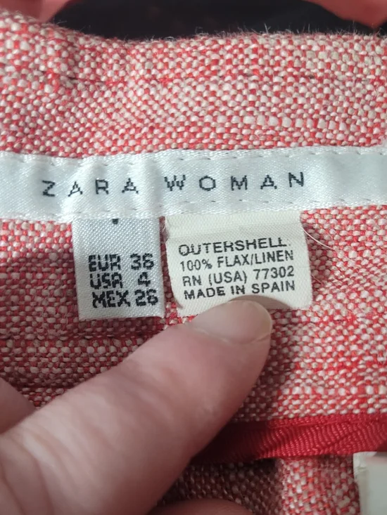 Zara women 100% Linen Flax Pink/ Red Linen Trouser Pants