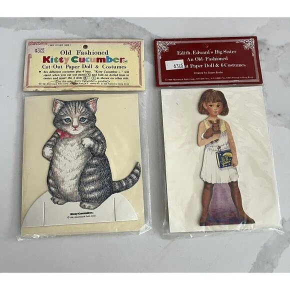 Vintage 1983 Kitty Cucumber Paper Doll Set 4.5” Six Costumes + Four Hats NOS