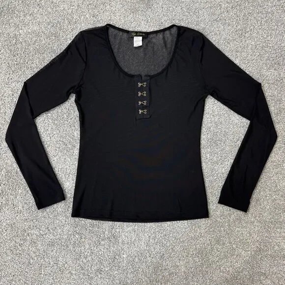 Vintage Top Chic Shirt Womens Large Black Mesh Sheer Top Grunge Punk Metal Goth