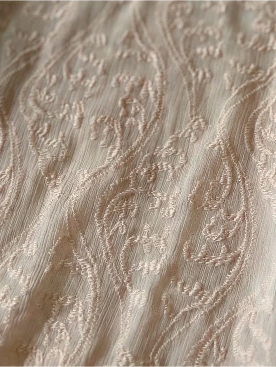 LOFT Light Pink Embroidered Semi Sheer Top Large Petite