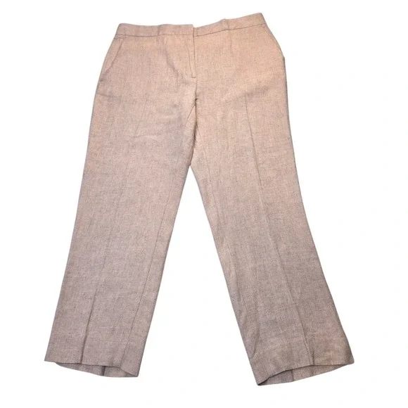 Zara Women's 12 Linen Blend Trousers Tan Straight Leg Tailored Pockets NWT Beach