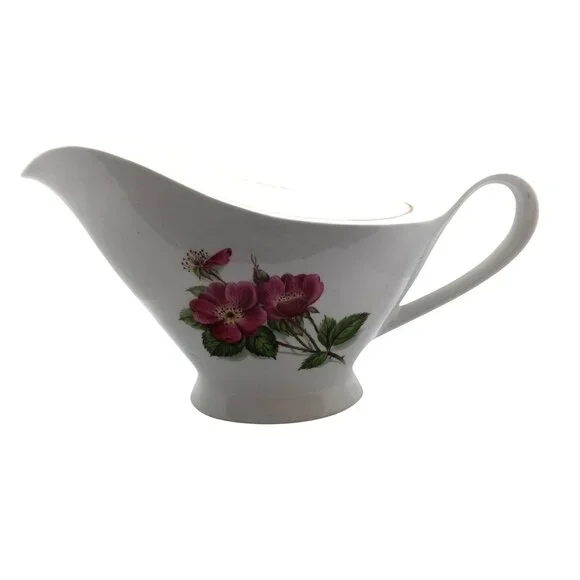 Burleigh Ware Edinburgh Gravy Boat Porcelain Gold Trim Floral Rose Vintage 1940