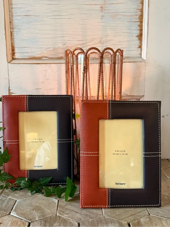 NWOT! Pier One Imports Vegan Leather, Rustic Frames, Set of 2, 4”x6” Photos