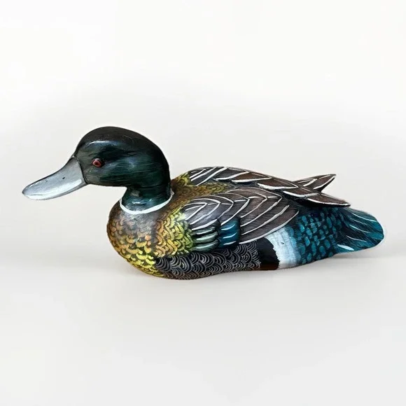 Unbranded Duck Decoy Figurine Vintage Multicolor Painted Wood 16