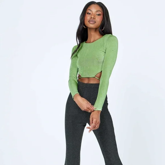 Princess Polly Jocelyn Long Sleeve Top Green Size 4