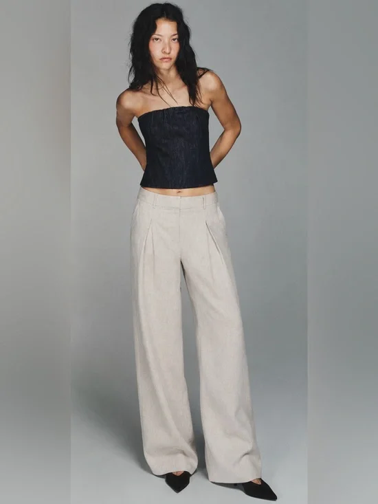 NWOT Reformation Linen Wide Leg Asher Trouser Pants Oatmeal Size 2