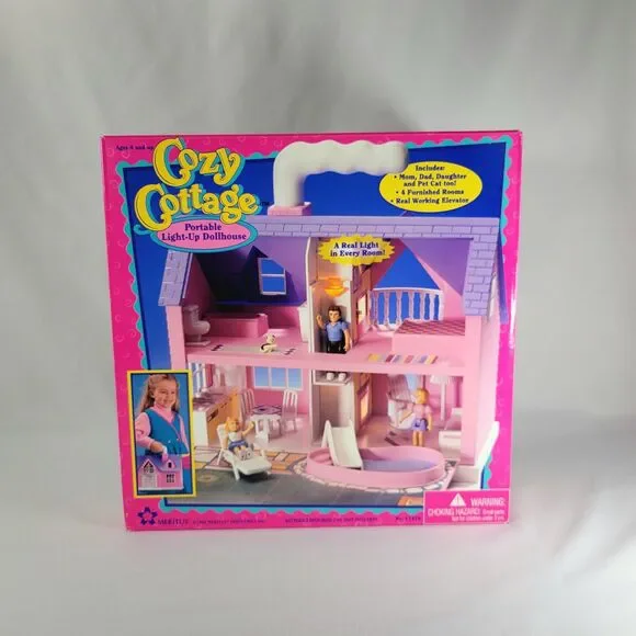 Vintage Cozy Cottage Portable Light Up Doll House 1994 Meritus 11478 - NIB