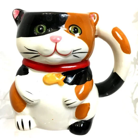 Pier 1 Calico Cat Coffee Tea Cup w/ Surprise Mouse Inside