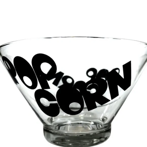 Vintage Glass Popcorn Serving Bowl Black Font 10