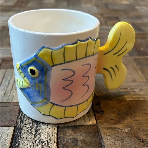 Pier 1 Ceramic Seaside Fish Tail Coffee Mug Made in Japan