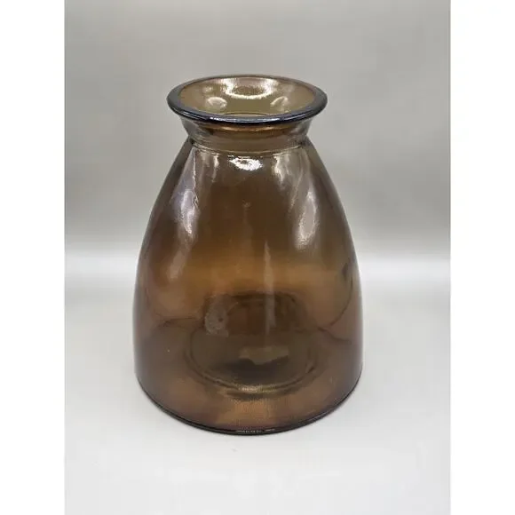Vintage Pier 1 Amber Brown Glass Vase Handcrafted In Spain Bulbous Rim 2646595