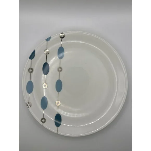 Set of 6 Pier 1 Porcelain Blue Beaded Garland 7.75 inch Plates FLAW