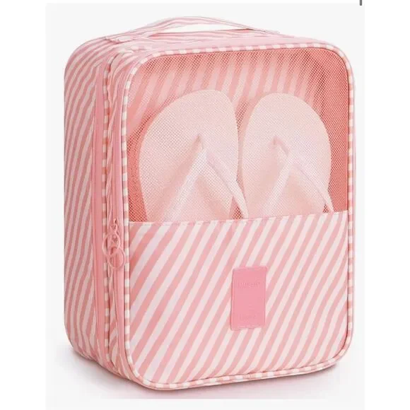 Mossio Shoe Bag Travel Storage Pouch Organizer Pink Stripe Unisex Luggage