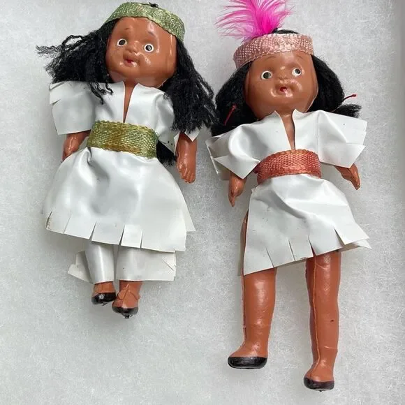 Set of 2 Native American dolls Japan  made of celluloid plastic