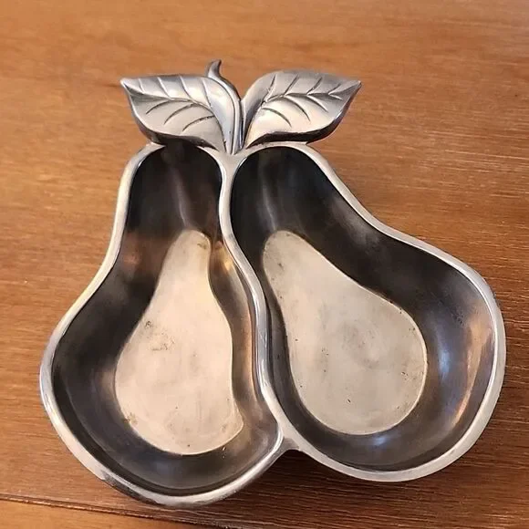 Vintage Lenox Orchard in Bloom Metal Serveware Divided Pear Dish