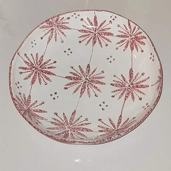 Vietri Large Shallow serving Bowl Red White Great for Christmas EUC Italian Made