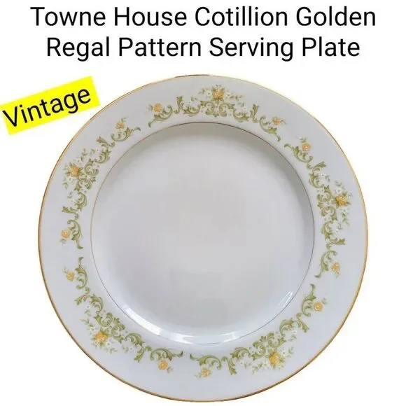 Towne House Cotillion Golden Regal Pattern Plate Yellow Flower Gold Trim Platter