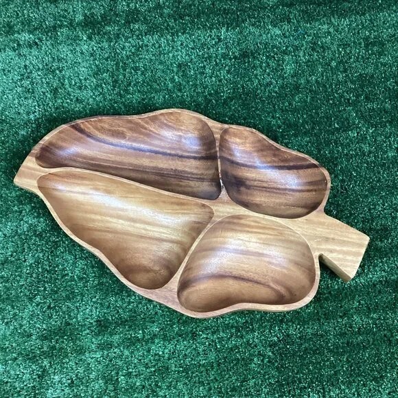 Vintage Monkey Pod Wooden Leaf Bowl