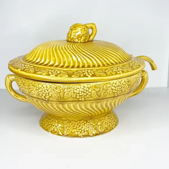 Mustard Yellow California Pottery 782 Soup Tureen Bowl, Lid And Matching Spoon