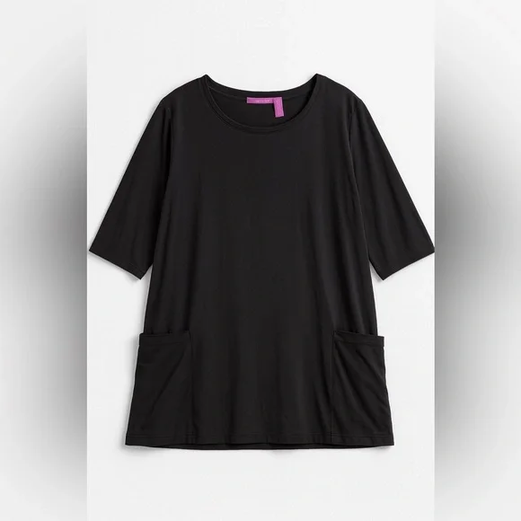 Woman Within 2X Black Cotton Tunic Top - Soft Knit with Pockets