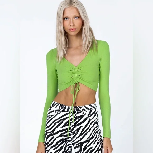 PRINCESS POLLY HUDSON LONG SLEEVE TOP GREEN