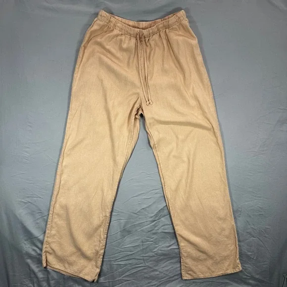 Wilfred Free Tan Linen Elastic Waist Drawstring Pants Women's M Boho Comfort