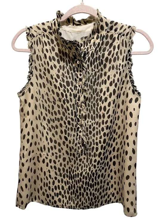 J.Crew silk blouse features a sleeveless design and a cheetah print. Size 2.