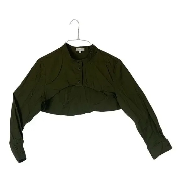 Vetta women's XL army green crop button up faux casual avant casual over lay