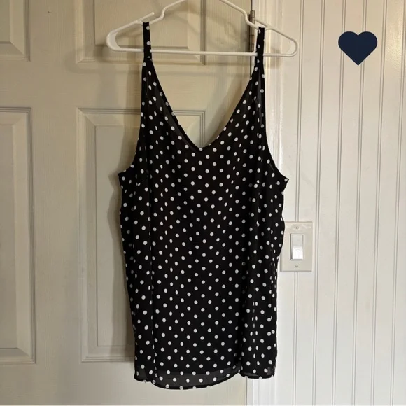 Torrid Georgette V Neck Racerback Black Camisole Cami Polka Dots Chiffon