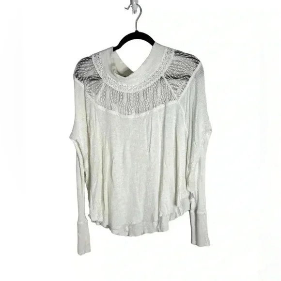 Free People Spring Valley Thermal Long Sleeve Shirt White Lace Size Medium