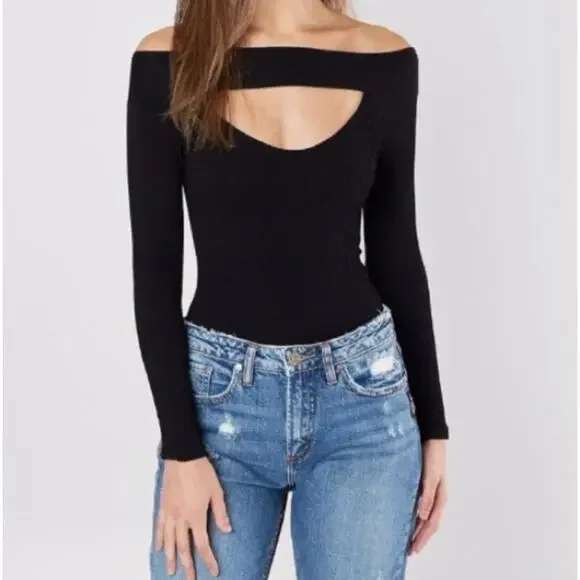 free people intimately black off shoulder cutout top XS/S