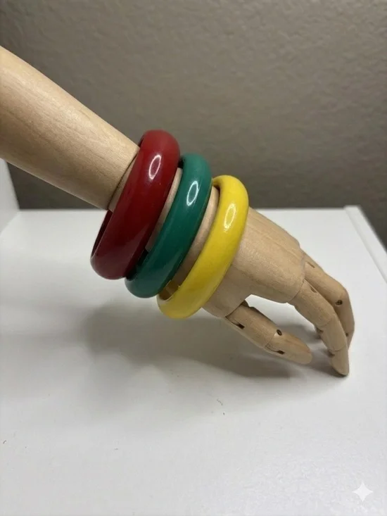 Vintage Style Stackable Bangle Set Red Green Yellow Colorful Retro Bracelet Set