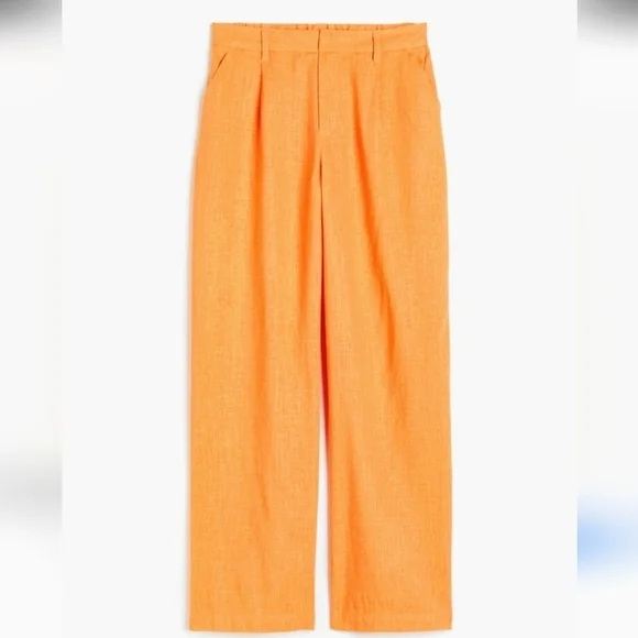 H&M Linen Blend Pleated Tailored Trousers In Orange. Size Small NWT