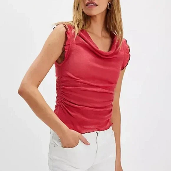 Free People Brynn Mesh Cowl-Neck Tank Sheer Sleeveless Dream Top S
