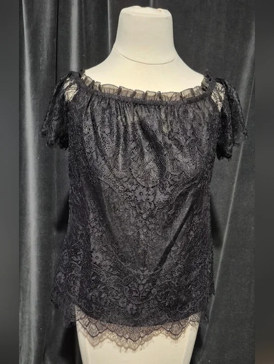White House Black Market Black Lace Off-Shoulder Blouse