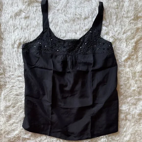 Eileen Fisher Black Camisole with Beaded Detail